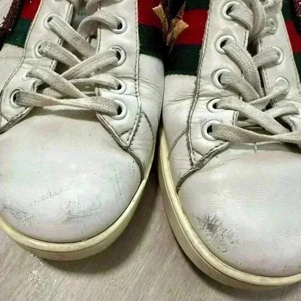 Gucci Ace Sneakers Mens 8 White Leather Crystal Lightning Bolt Web Stripe 433738